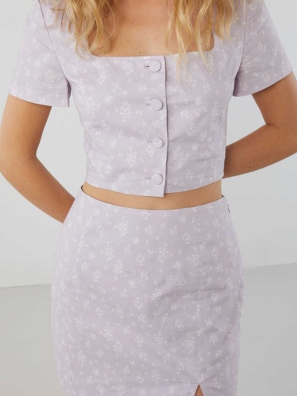 Oak + Fort Floral Button Skirt and Top Matching Set